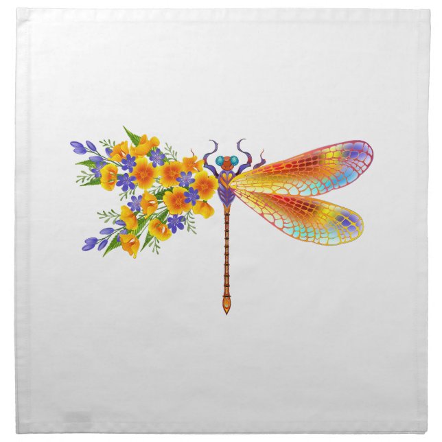 Yellow Flower Dragonfly Cloth Napkin (Front)