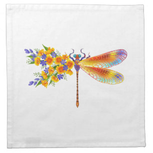 Yellow Flower Dragonfly Cloth Napkin