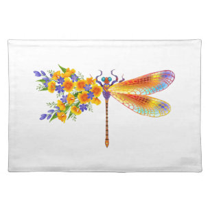 Yellow Flower Dragonfly Cloth Placemat