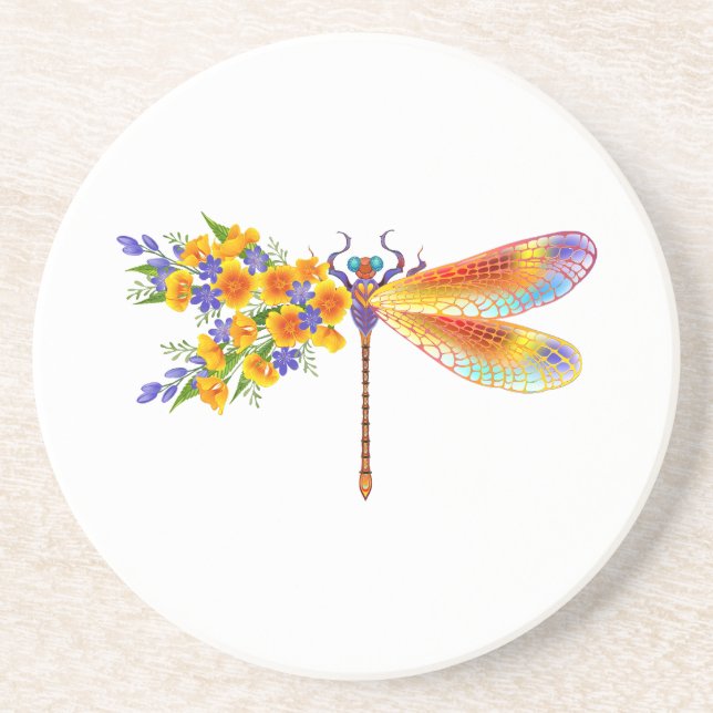 Yellow Flower Dragonfly Coaster (Front)