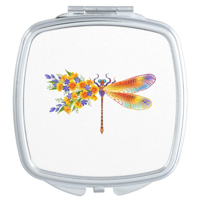 Yellow Flower Dragonfly Compact Mirror (Front)