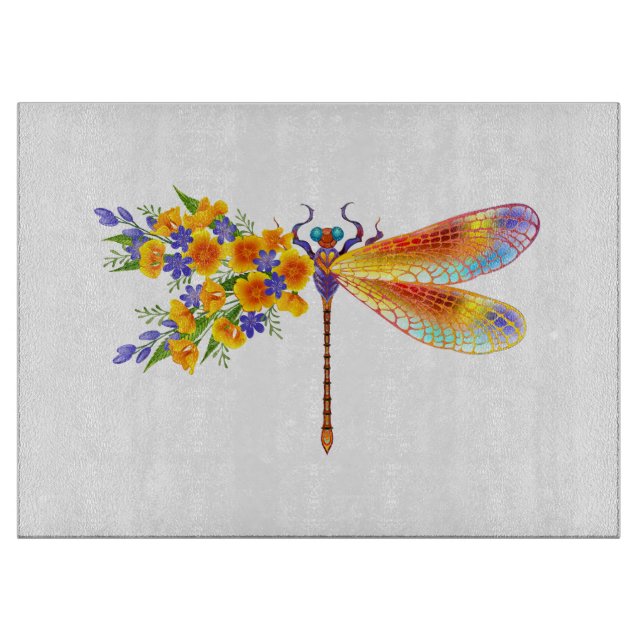 Yellow Flower Dragonfly Cutting Board (Front)