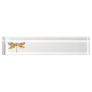 Yellow Flower Dragonfly Desk Name Plate