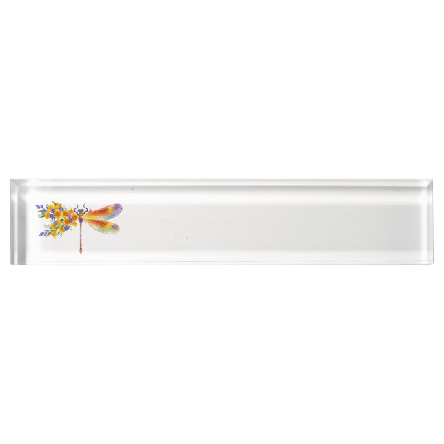 Yellow Flower Dragonfly Desk Name Plate (Front)