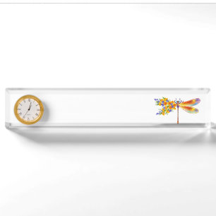 Yellow Flower Dragonfly Desk Name Plate
