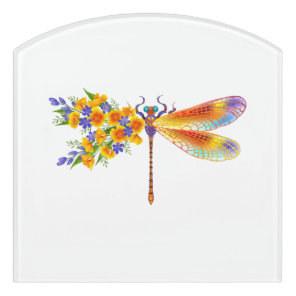 Yellow Flower Dragonfly Door Sign