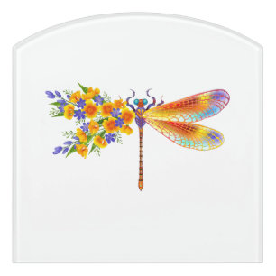 Yellow Flower Dragonfly Door Sign