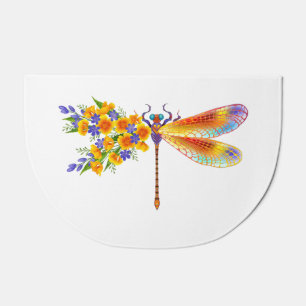Yellow Flower Dragonfly Doormat