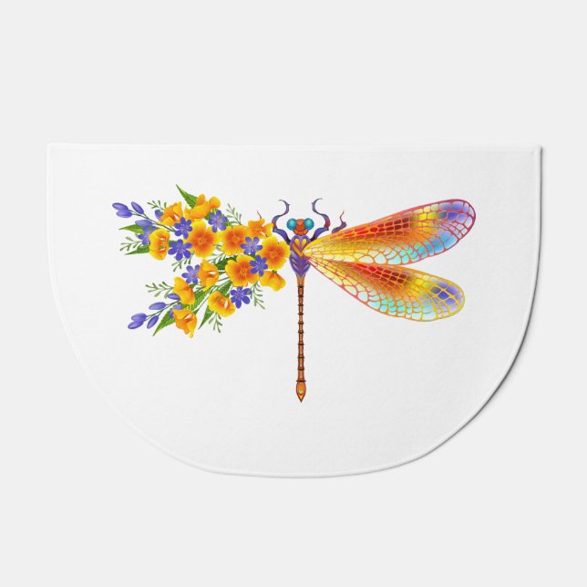 Yellow Flower Dragonfly Doormat (Front)