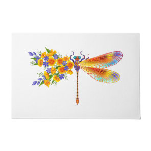 Yellow Flower Dragonfly Doormat