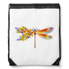 Yellow Flower Dragonfly Drawstring Bag