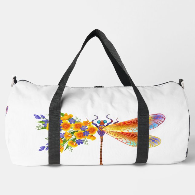 Yellow Flower Dragonfly Duffle Bag (Front)