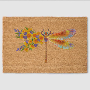 Yellow Flower Dragonfly Fiber Doormat