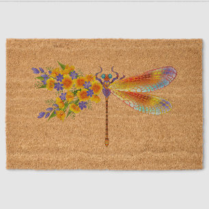Yellow Flower Dragonfly Fiber Doormat