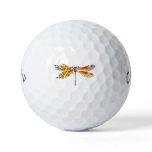 Yellow Flower Dragonfly Golf Balls