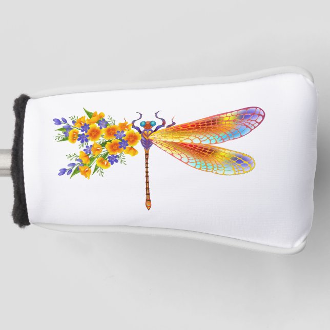 Yellow Flower Dragonfly Golf Head Cover (Front)