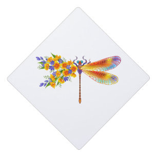Yellow Flower Dragonfly Graduation Cap Topper