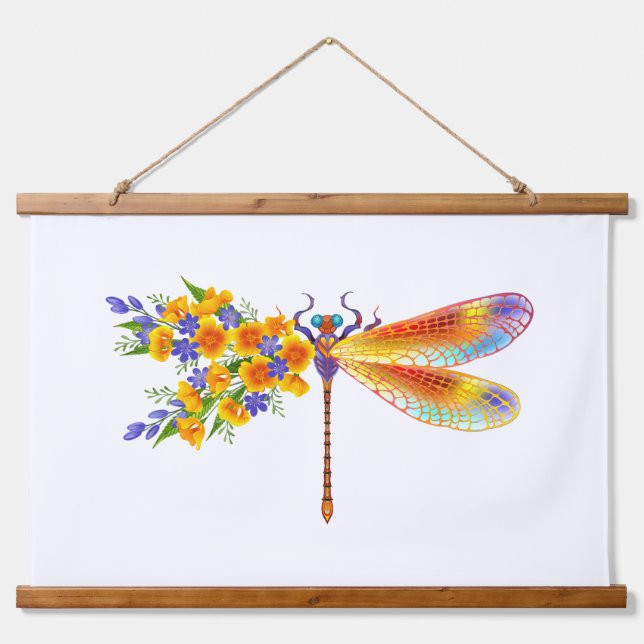 Yellow Flower Dragonfly Hanging Tapestry (Front)