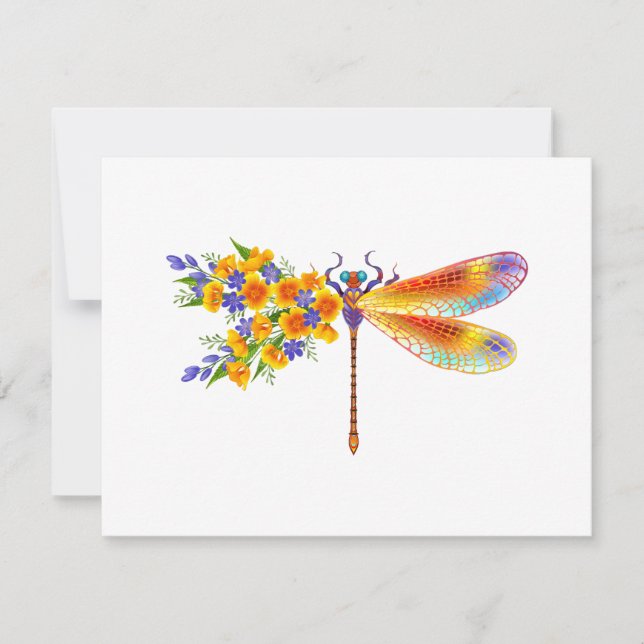 Yellow Flower Dragonfly Holiday Card (Front)