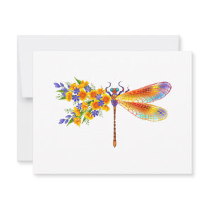 Yellow Flower Dragonfly Holiday Card