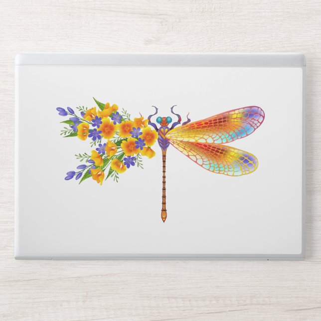 Yellow Flower Dragonfly HP Laptop Skin (Front)