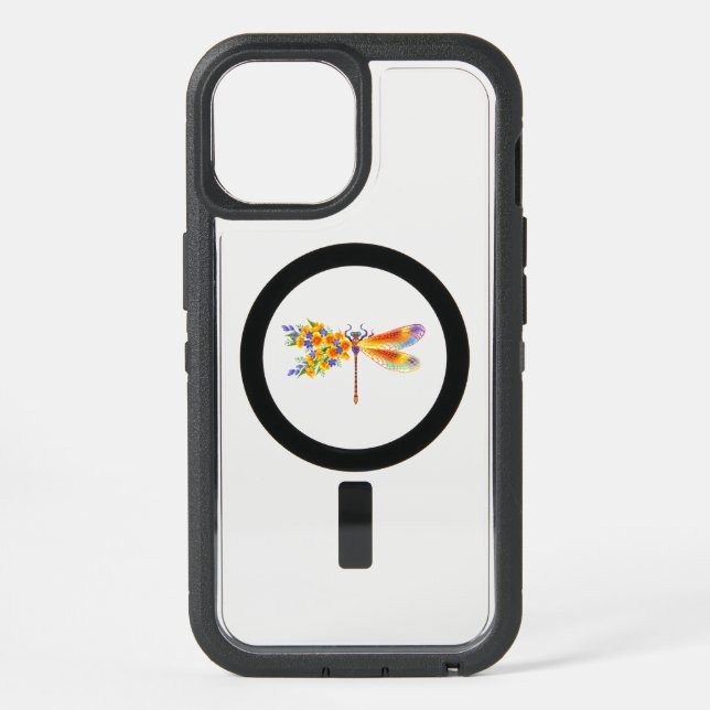 Yellow Flower Dragonfly iPhone 15 Case (Back)