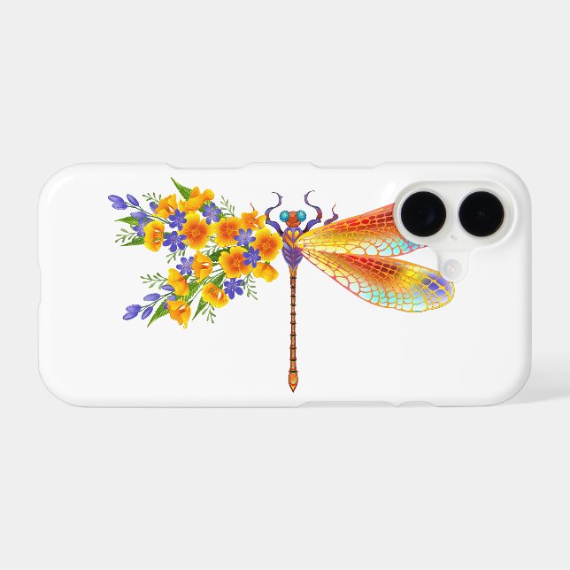 Yellow Flower Dragonfly iPhone Case (Back Horizontal)