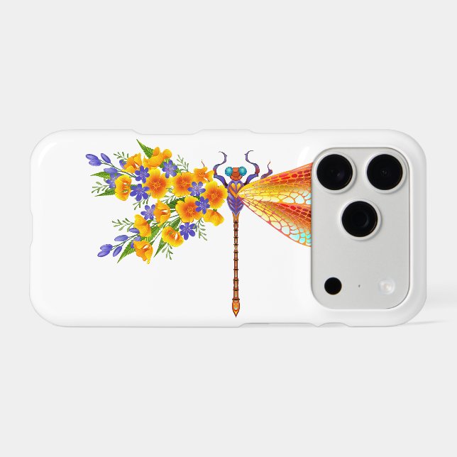 Yellow Flower Dragonfly Iphone Case (Back Horizontal)