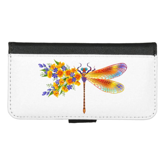 Yellow Flower Dragonfly iPhone Wallet Case (Front (Horizontal))