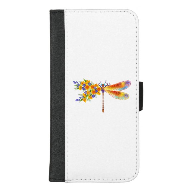 Yellow Flower Dragonfly iPhone Wallet Case (Front)