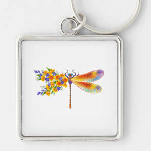 Yellow Flower Dragonfly Keychain