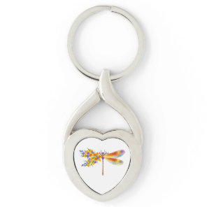 Yellow Flower Dragonfly Keychain