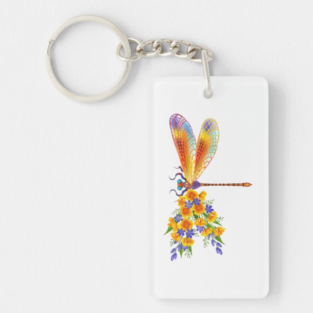 Yellow Flower Dragonfly Keychain (Front)