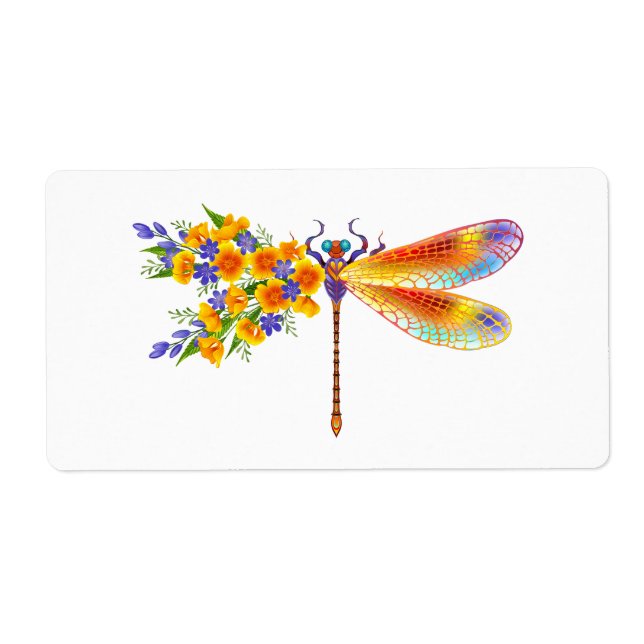 Yellow Flower Dragonfly Label (Front)