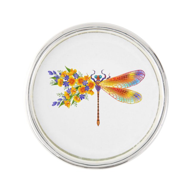 Yellow Flower Dragonfly Lapel Pin (Front)