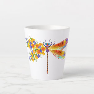 Yellow Flower Dragonfly Latte Mug