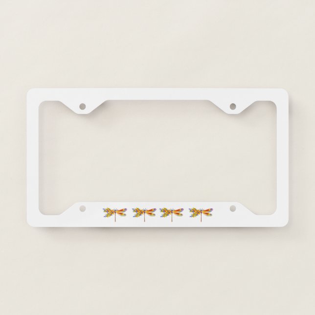 Yellow Flower Dragonfly License Plate Frame (Front)
