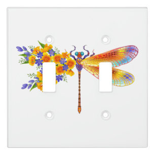 Yellow Flower Dragonfly Light Switch Cover