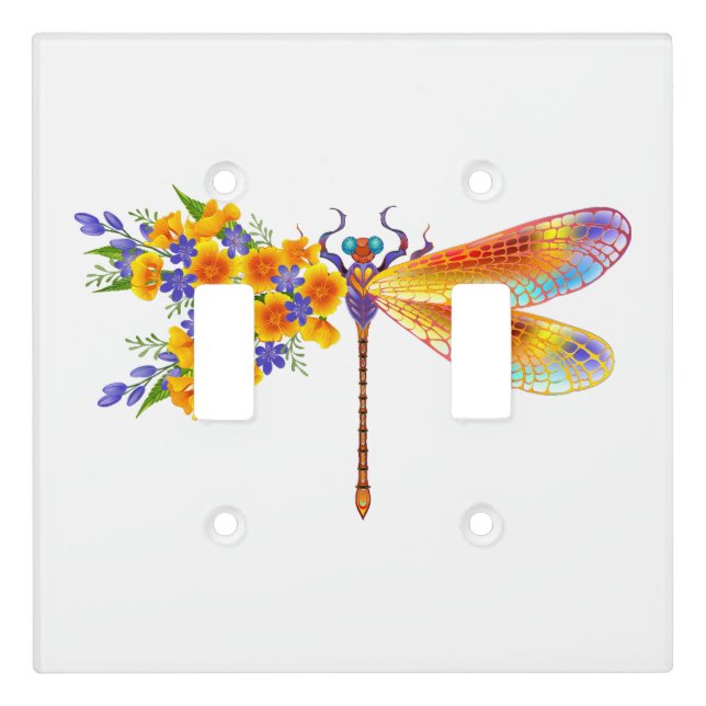 Yellow Flower Dragonfly Light Switch Cover (Front)