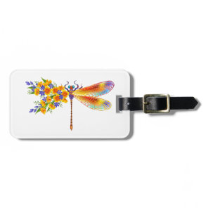 Yellow Flower Dragonfly Luggage Tag