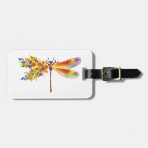 Yellow Flower Dragonfly Luggage Tag