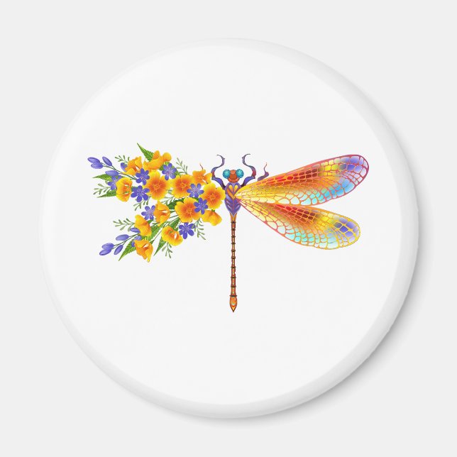 Yellow Flower Dragonfly Magnet (Front)