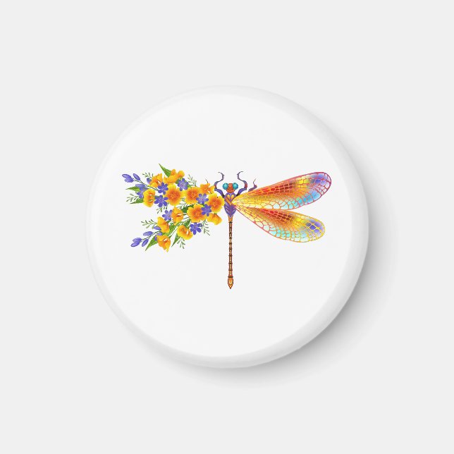Yellow Flower Dragonfly Magnet (Front)