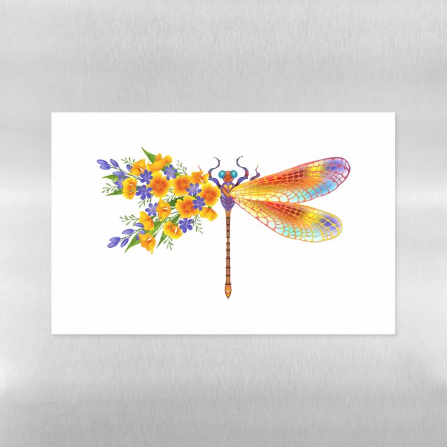 Yellow Flower Dragonfly Magnetic Dry Erase Sheet (Horizontal)