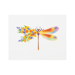 Yellow Flower Dragonfly Metal Print