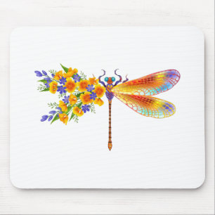 Yellow Flower Dragonfly Mouse Pad