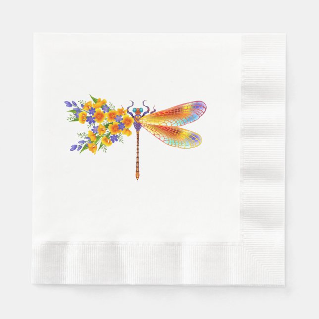Yellow Flower Dragonfly Napkins (Front)