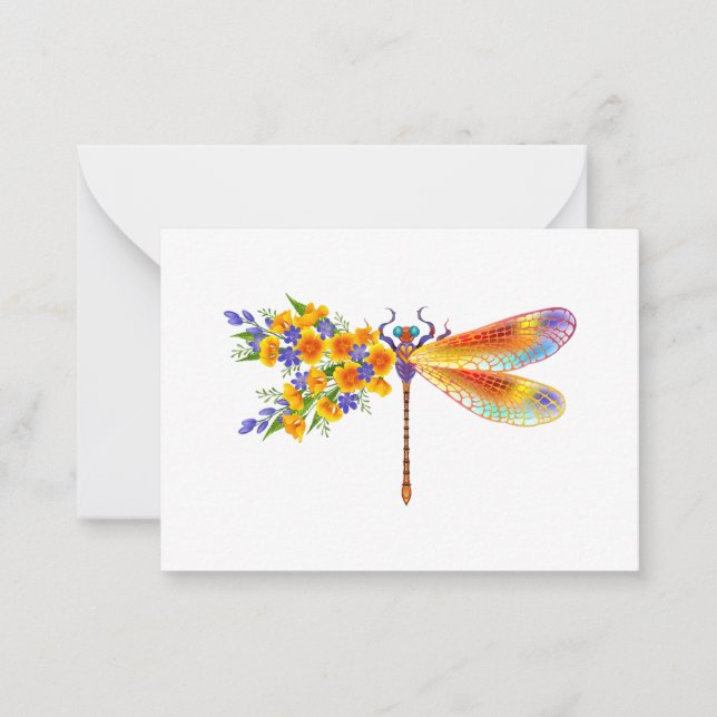Yellow Flower Dragonfly Note Card (Front)