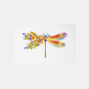 Yellow Flower Dragonfly Outdoor Rug