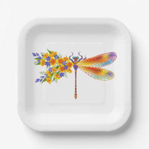 Yellow Flower Dragonfly Paper Plates
